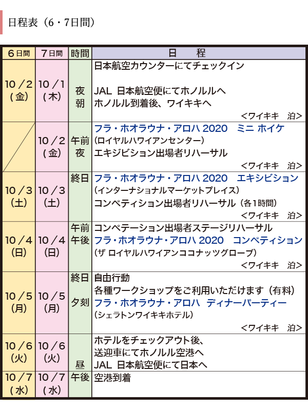 日程表(6・7日間)